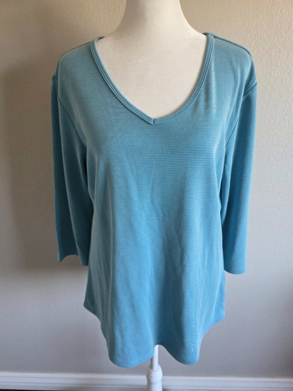 Seg'ments Blue 3/4 Sleeve Tencel Polyester V-Neck Shirt Women's M Segments NEW